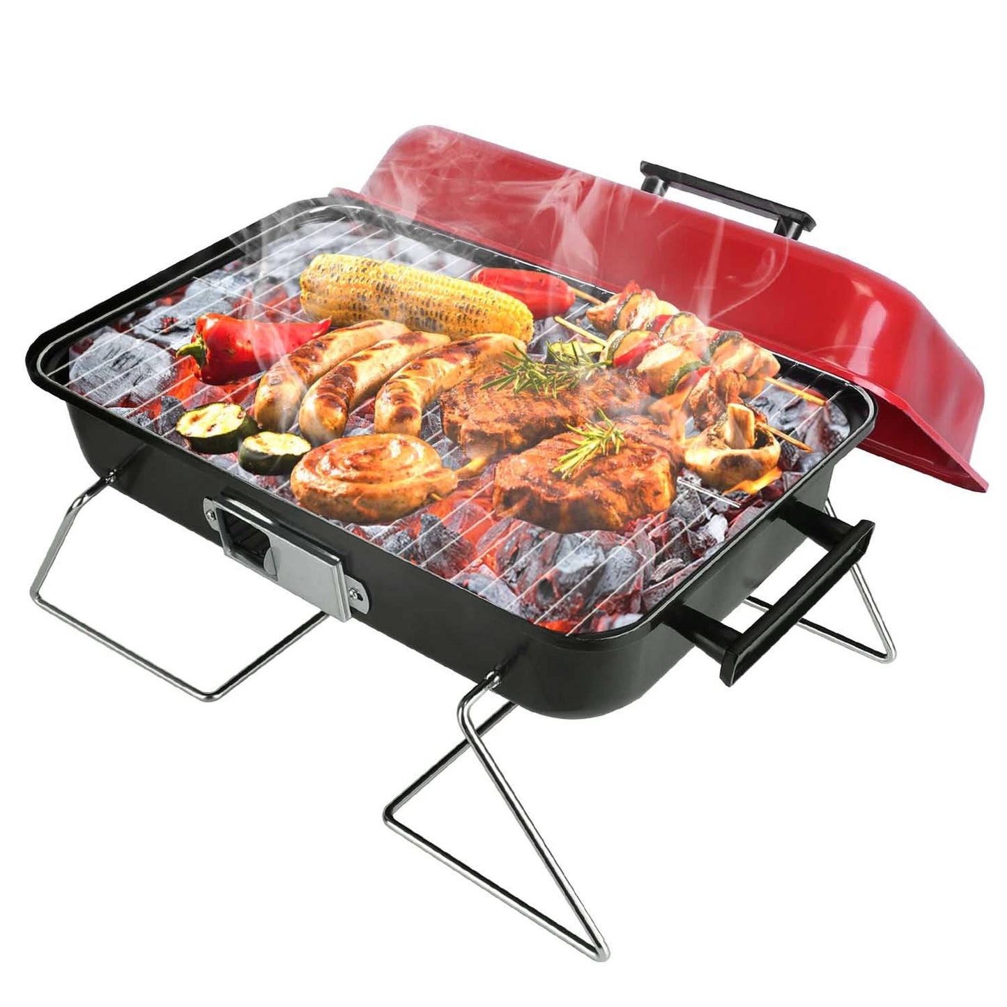Portable Charcoal Grill Outdoor�Tabletop Grill Small Barbecue Smoker Folding BBQ Grill with Lid for Backyard Camping Picnics Beach
