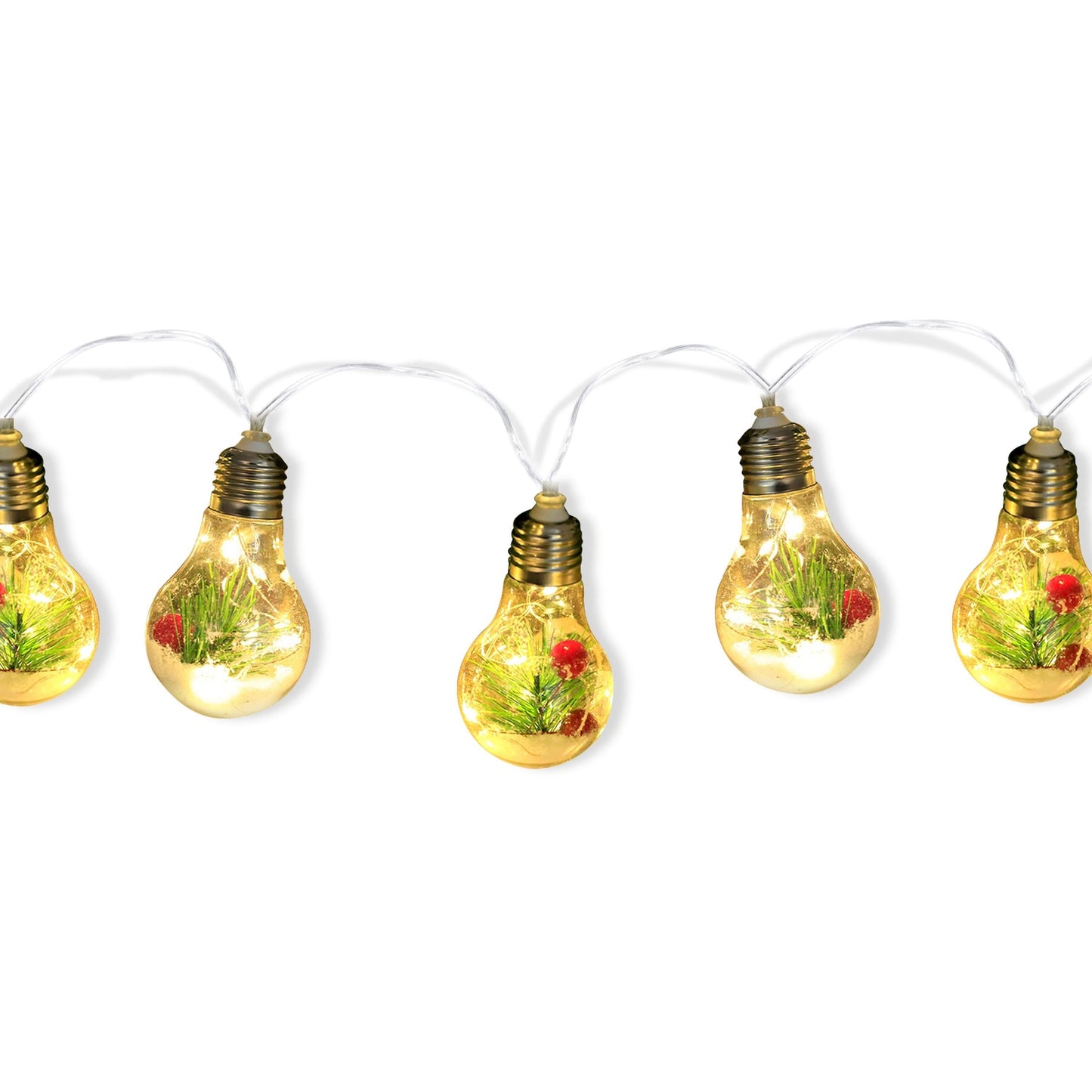 13.78FT Christmas Snow Globe String Light, 10 LED Bulbs, Battery Powered with Pine Needles