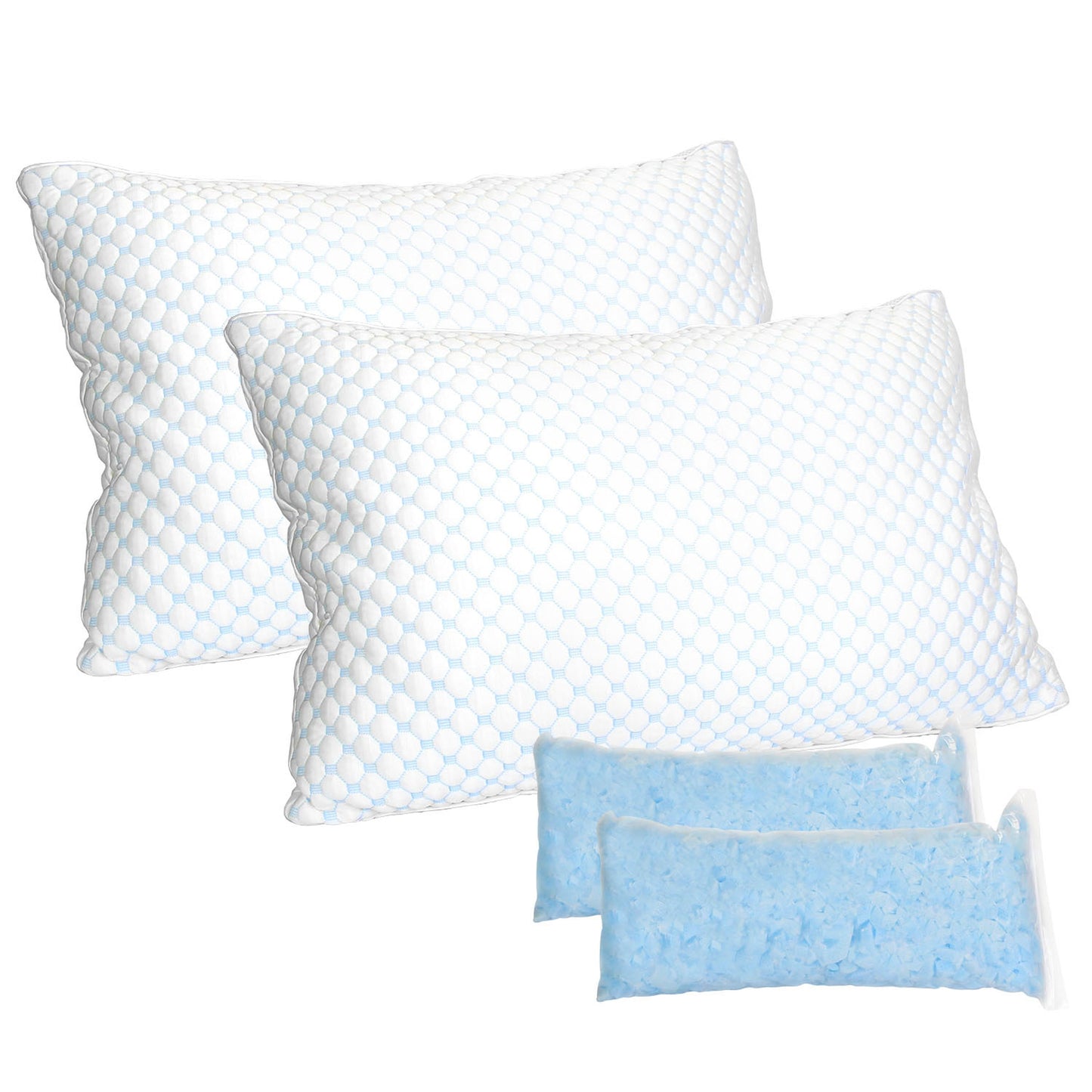 2 Pack Shredded Memory Foam Pillows Adjustable w/ Extra Filling & Washable Cover