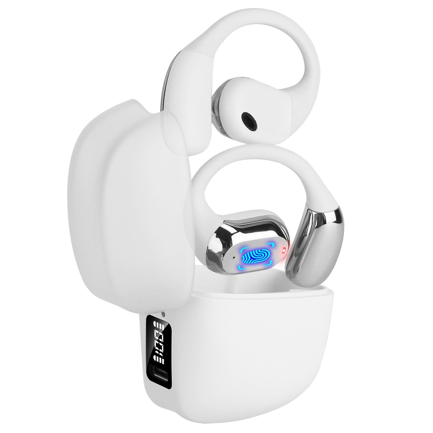 Wireless V5.4 Open Ear Earbuds, LED Display, IPX5, 300Hrs Standby, Touch Control