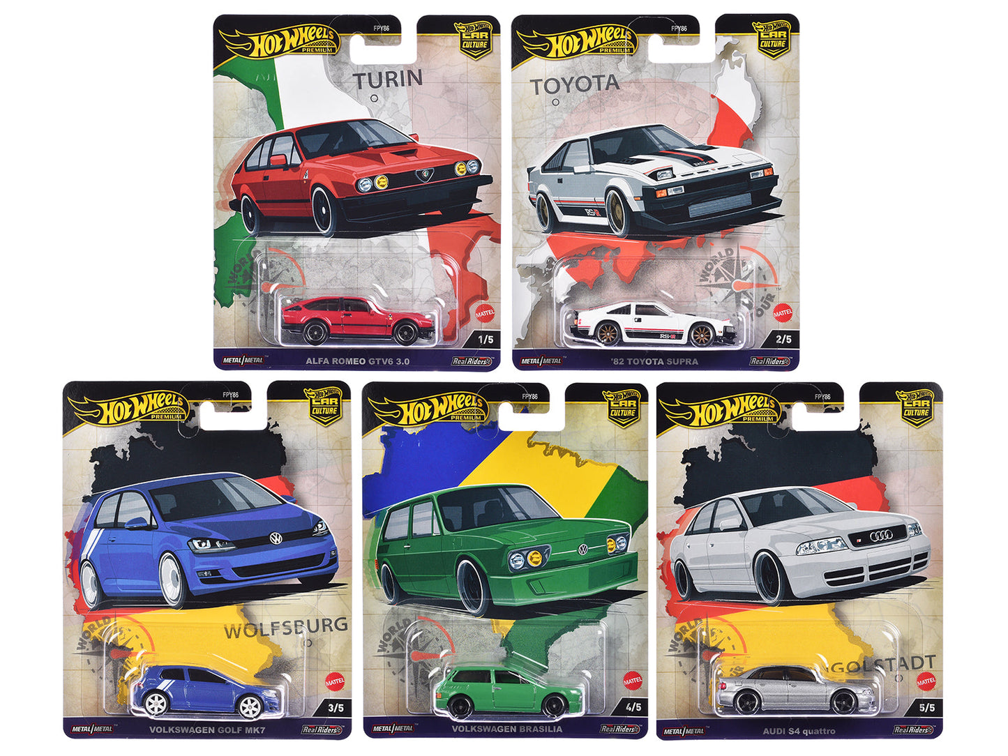 "World Tour" 5 piece Set "Car Culture" 2024 Series A Diecast Model Cars by Hot Wheels  free shipping USA