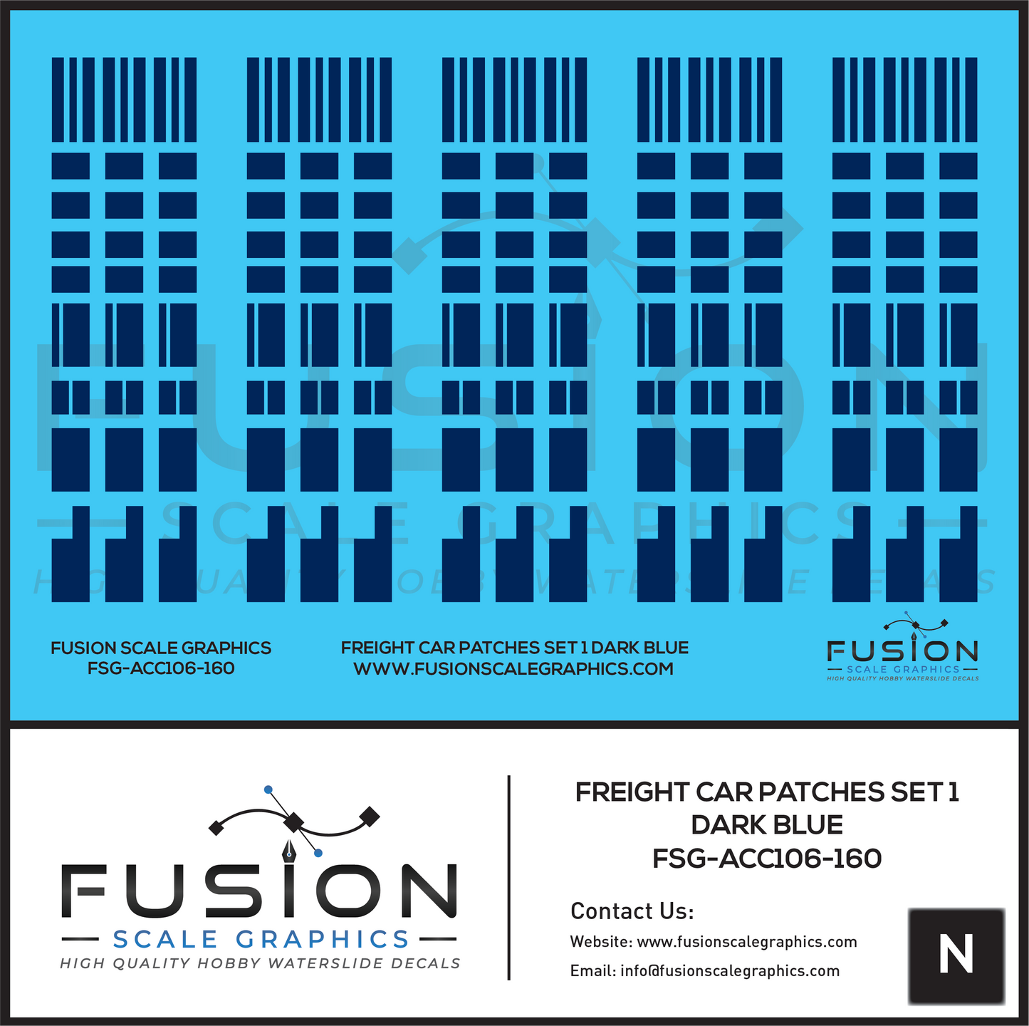 N Scale Freight Car Patches Set 1 Dark Blue Decal Set
