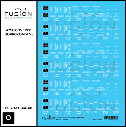 O Scale 4750 Covered Hopper Data Decal Set