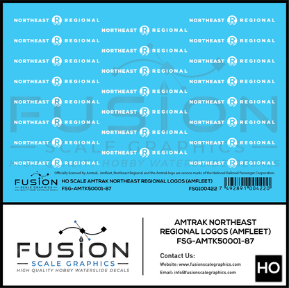 HO Scale Amtrak Northeast Regional Amfleet Logos Decal Set