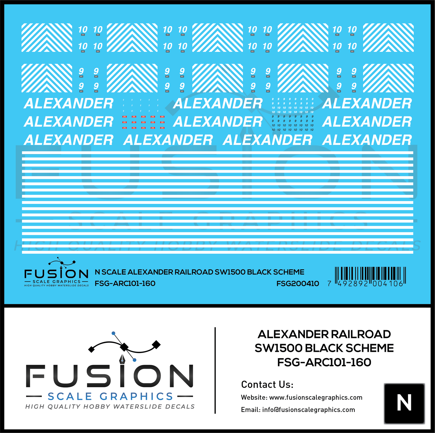 N Scale Alexander Railroad SW1500 Black Scheme Locomotive Decal Set