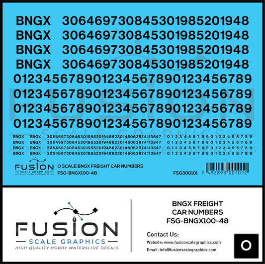 O Scale BNGX Freight Car Numbers Patching Decal Set