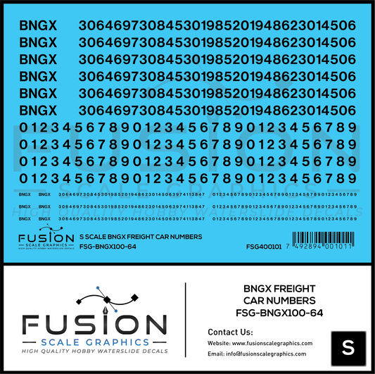 S Scale BNGX Freight Car Number Patching Decal Set