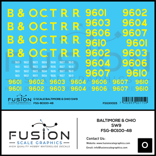 O Scale Baltimore & Ohio EMD SW9 Locomotive Decal Set