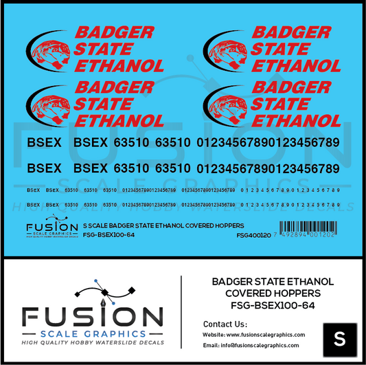 S Scale Badger State Ethanol Covered Hoppers Decal Set