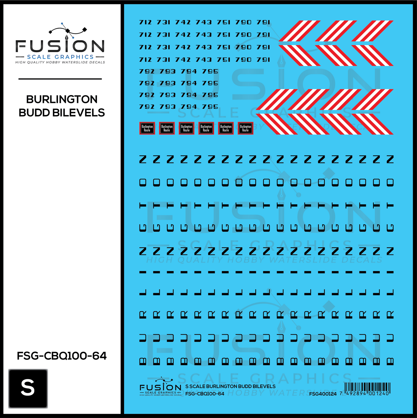 S Scale CBQ Burlington Budd BiLevels Decal Set