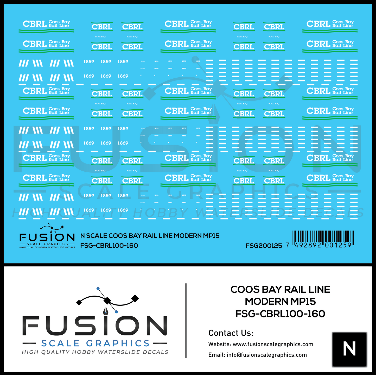 N Scale Coos Bay Rail Line Modern MP15 Locomotive Decal Set