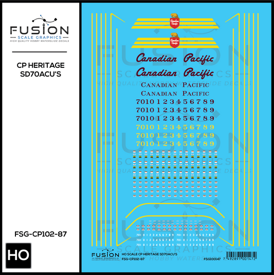 HO Scale Canadian Pacific Heritage SD70ACU Locomotives Decal Set