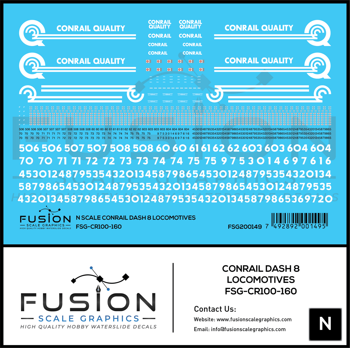 N Scale Conrail GE Dash 8 Locomotives Decal Set