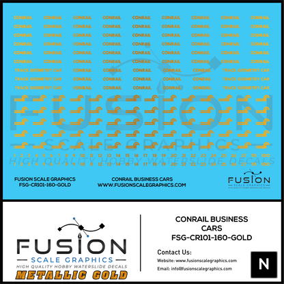 Metallic Gold N Scale Conrail Business Cars Decal Set