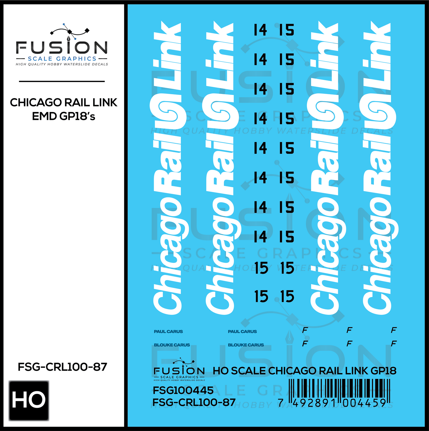 HO Scale Chicago Rail Link EMD GP18 14 & 15 Locomotive Decal Set