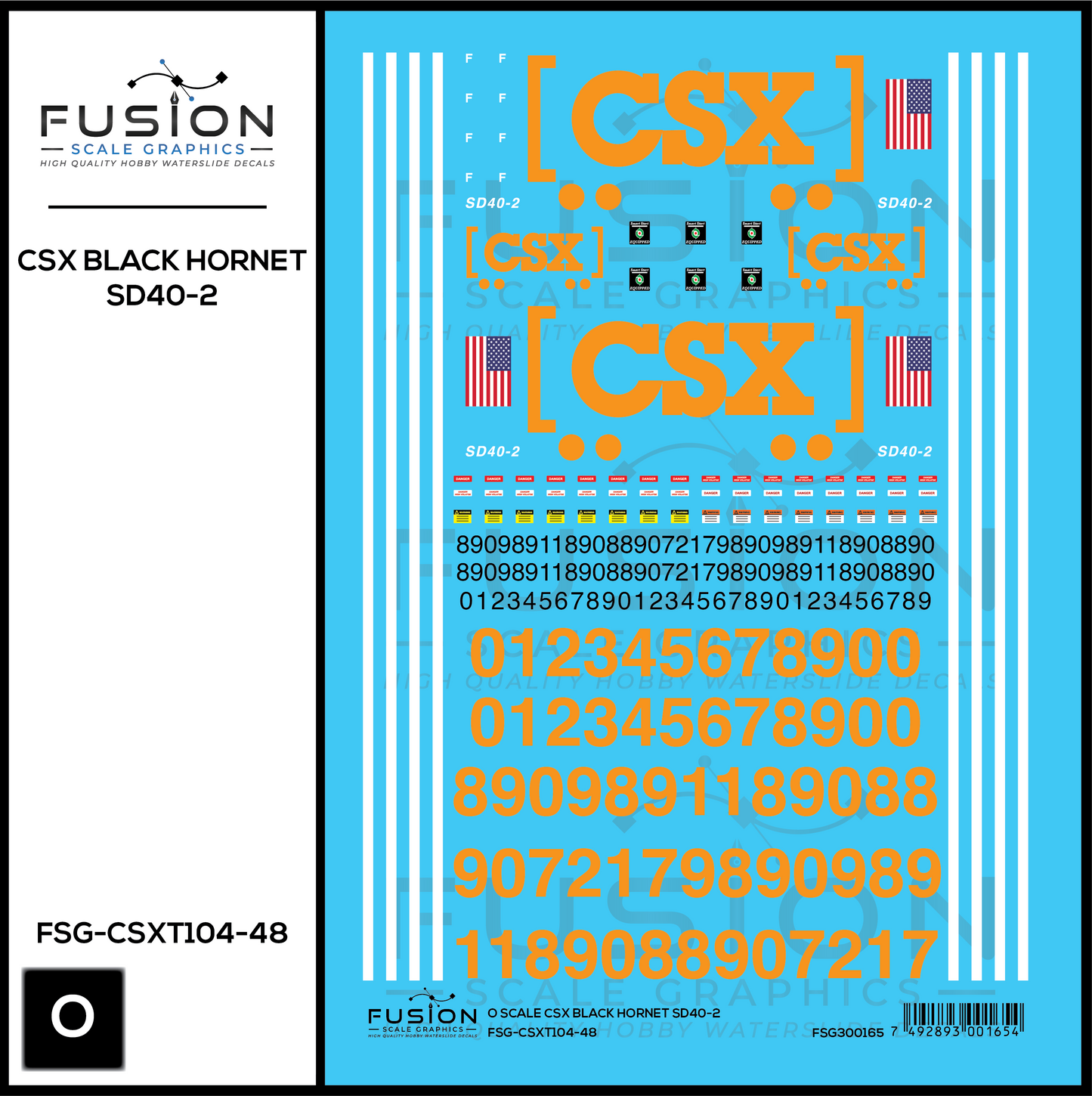 O Scale CSX Black Hornet SD40-2 Locomotive Decal Set