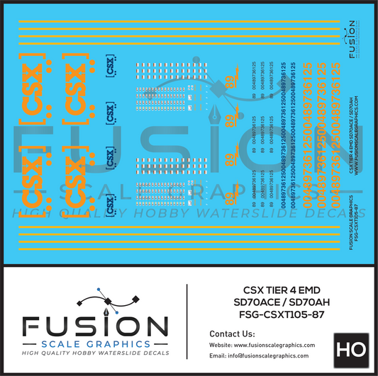 HO Scale CSX EMD T4 SD70ACE SD70AH Locomotive Decal Set