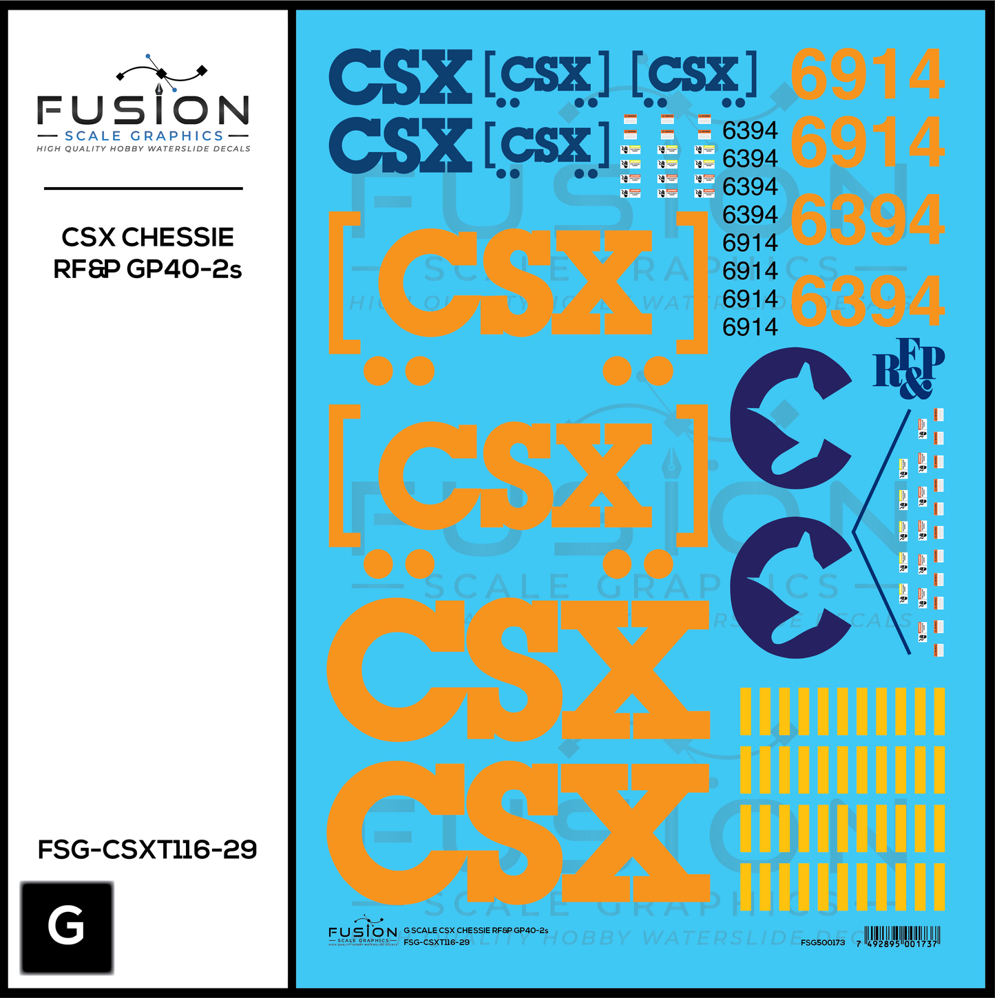 G 1:29 Scale CSX Chessie and RF&P  GP40-2 "Heritage" Locomotives Decal Set