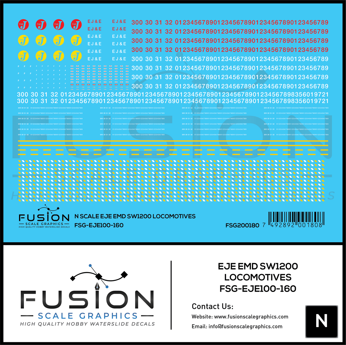 N Scale Elgin Joliet and Eastern EJE EMD SW1200 Locomotive Decal Set
