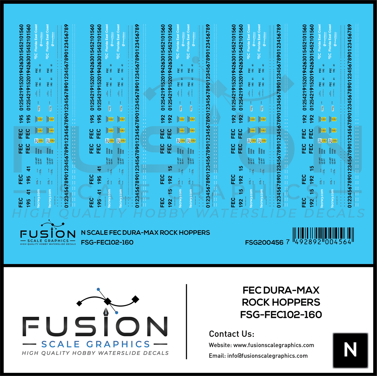 N Scale Florida East Coast Dura-Max Rock Hopper Cars Decal Set