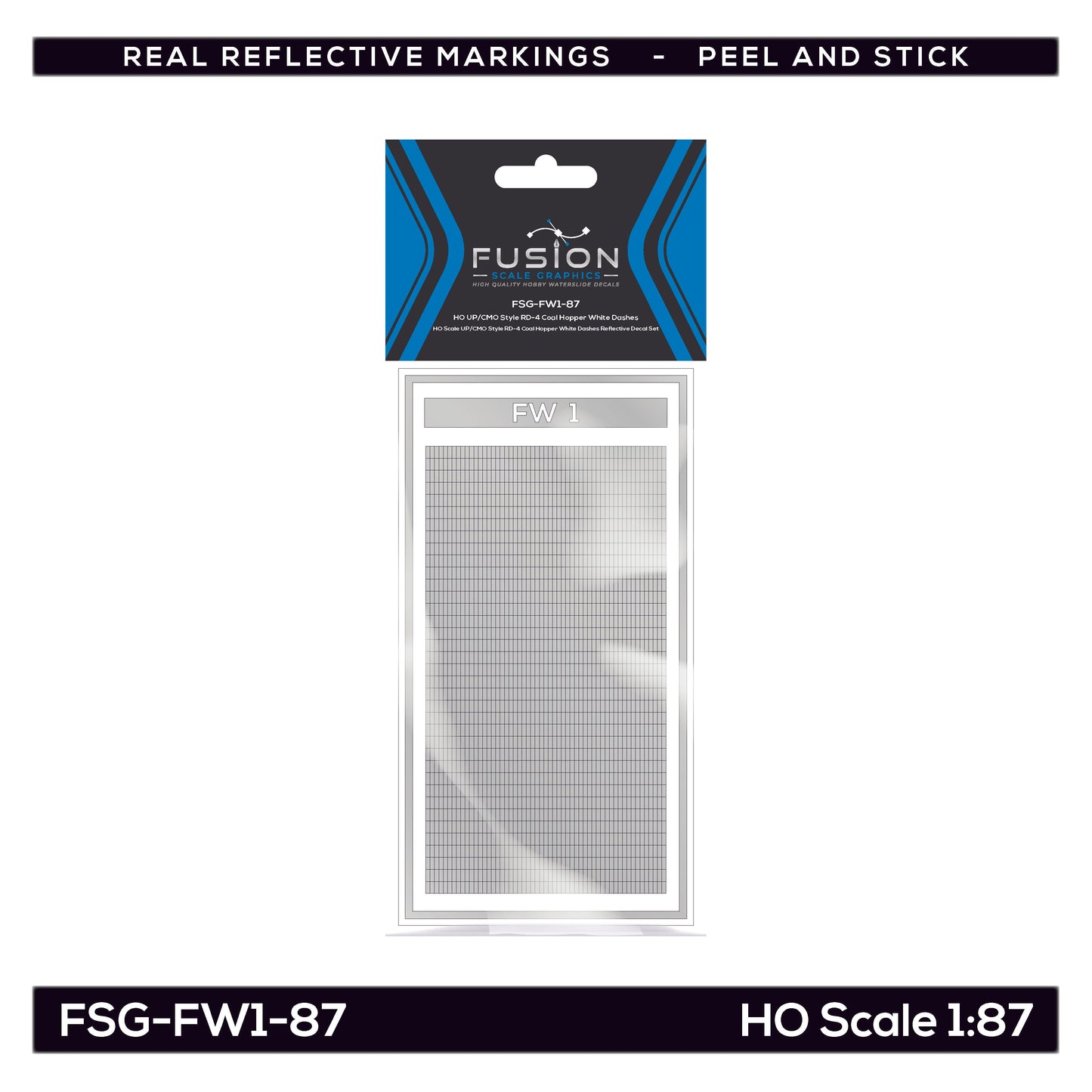 HO Scale UP/CMO Style RD-4 Coal Hopper White Dashes Reflective Decal Set