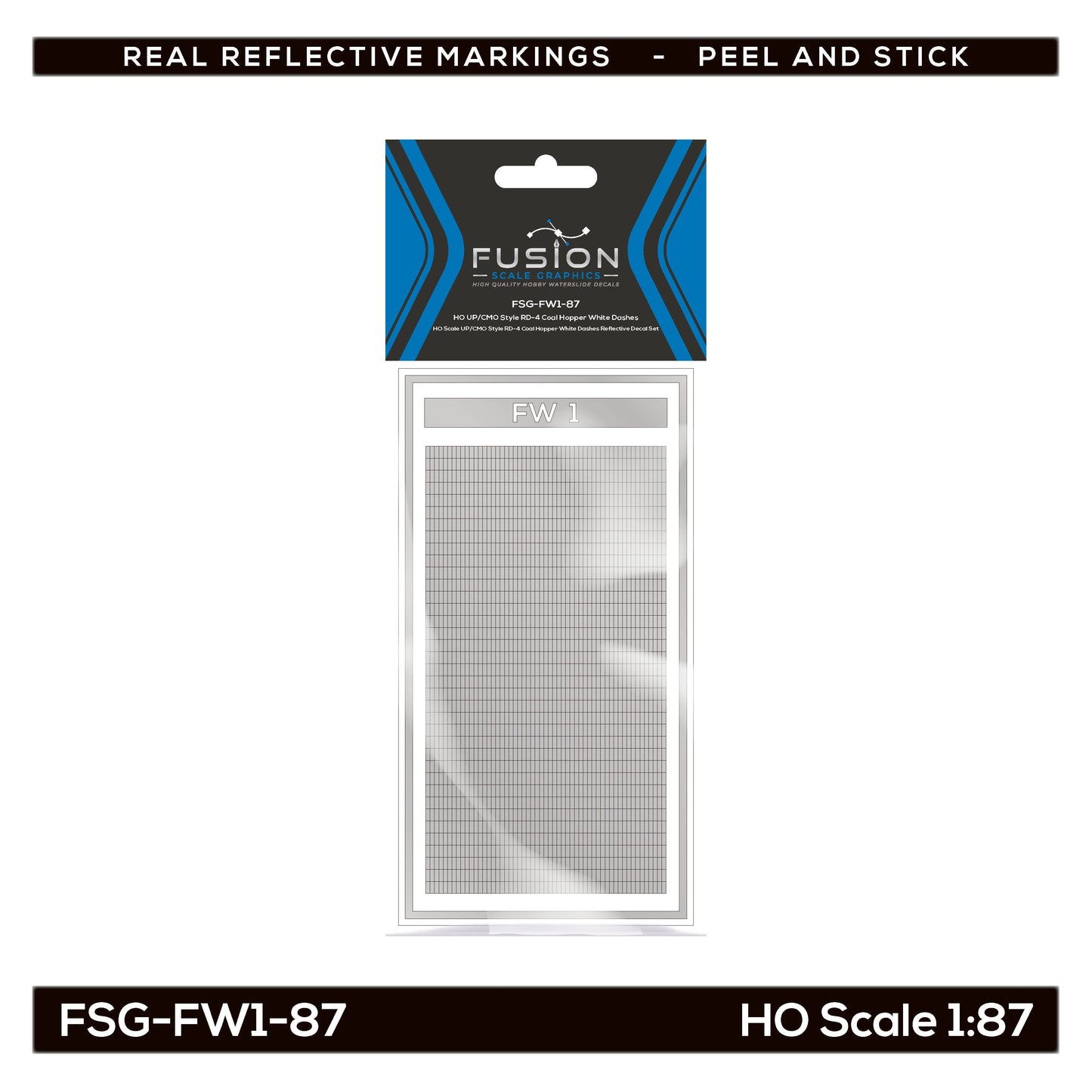 HO Scale UP/CMO Style RD-4 Coal Hopper White Dashes Reflective Decal Set