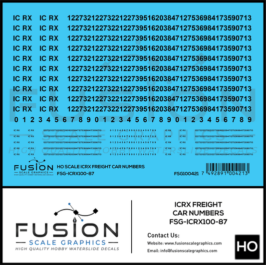 HO Scale ICRX Freight Car Numbers Decal Set