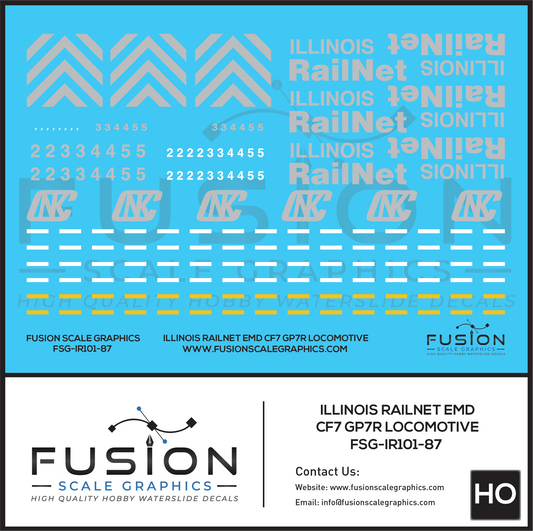 HO Scale Illinois Railnet EMD CF7 GP7R Locomotive Decal Set