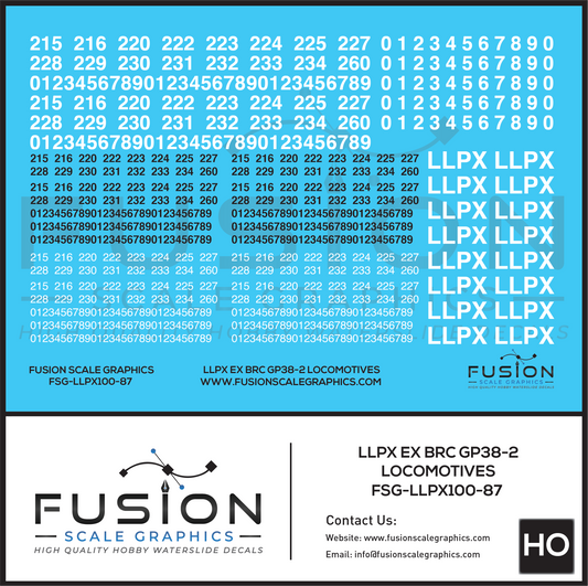 HO Scale LLPX ex BRC EMD GP38-2 Locomotives Decal Set