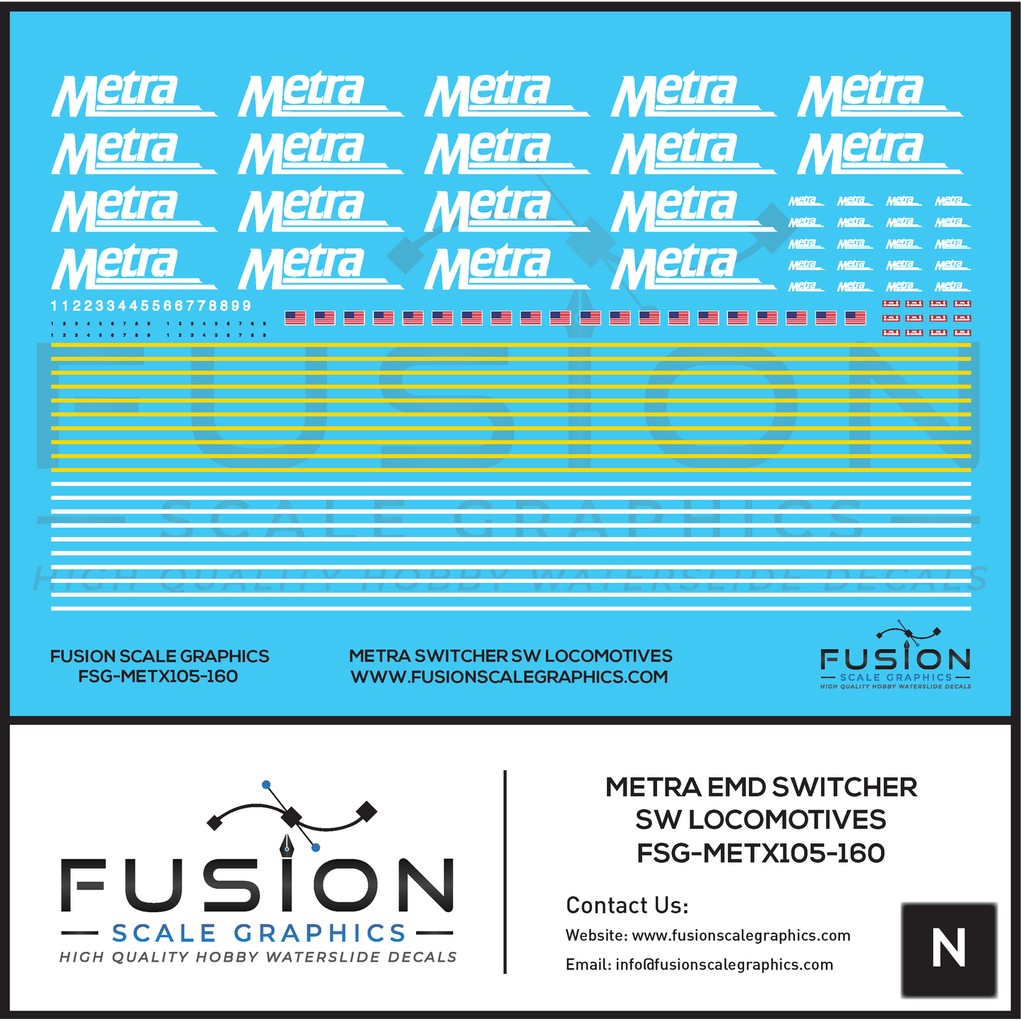 N Scale Metra EMD SW Switcher Locomotives Decal Set