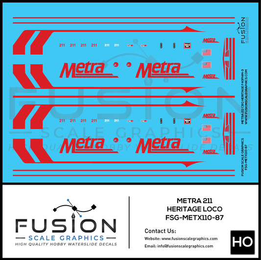 HO Scale Metra EMD F40PHM-3 211 CB&Q Heritage Locomotive Decal Set