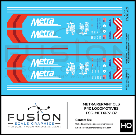 HO Scale Metra Repaint Operation Lifesavor F40 Locomotives Decal Set