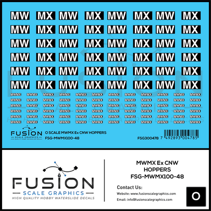O Scale MWMX Ex CNW Covered Hoppers Patch Decal Set