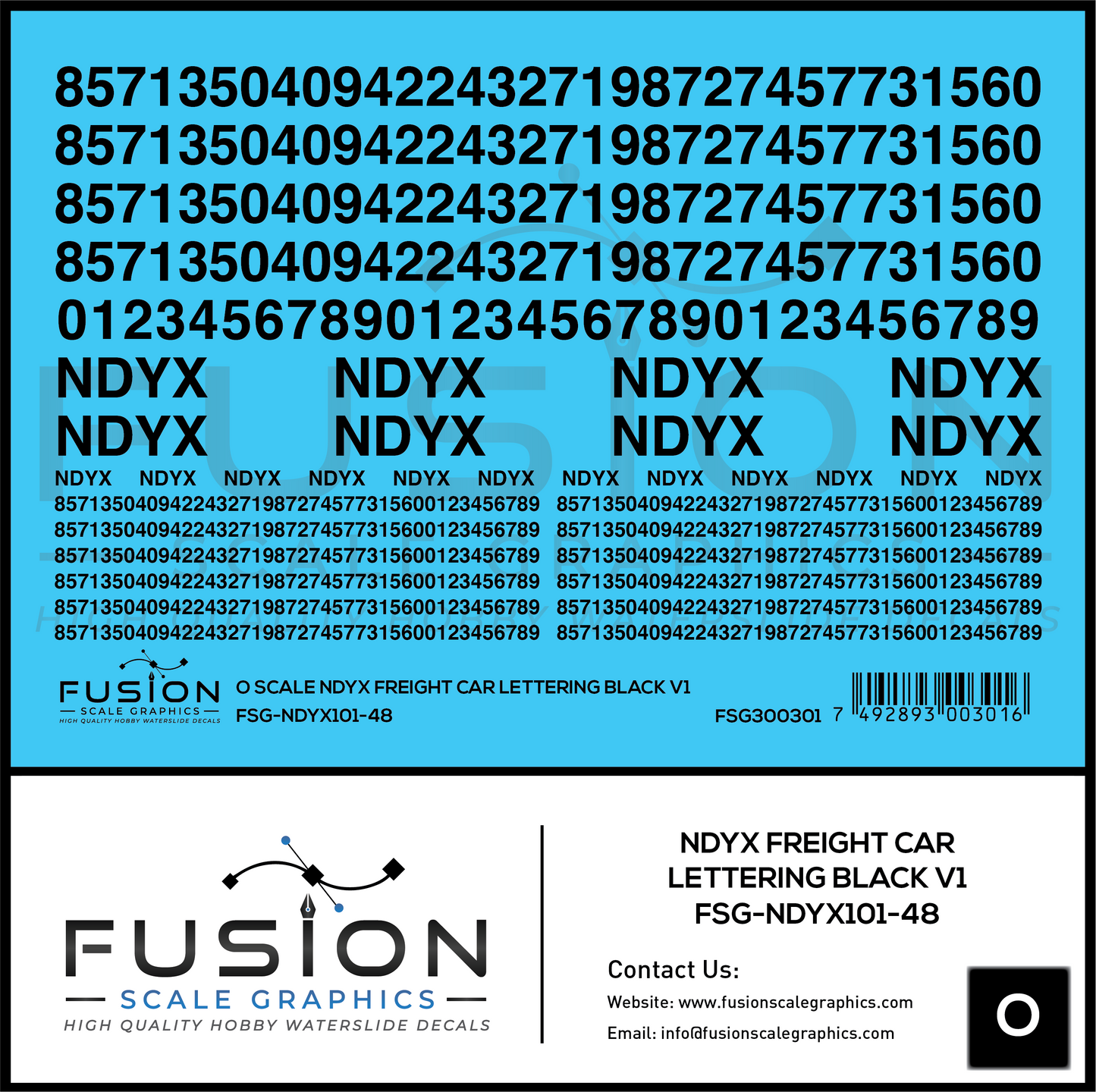 O Scale NDYX Black Freight Car Lettering V1 Decal Set