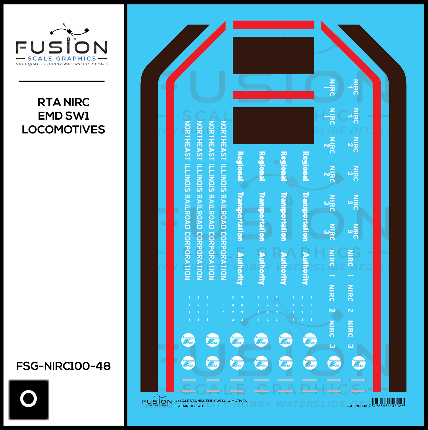 O Scale RTA Northeast Illinois Railroad Corp EMD SW1 Locomotives Decal Set