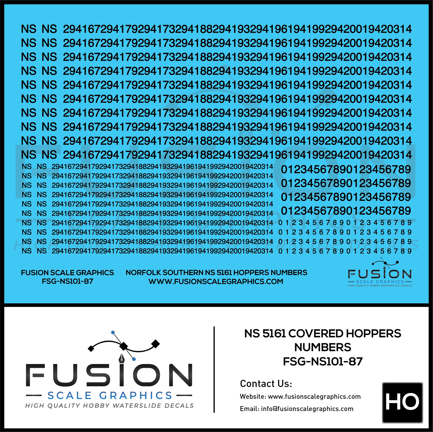 HO Scale Norfolk Southern 5161 NS Covered Hoppers Numbering Decal Set