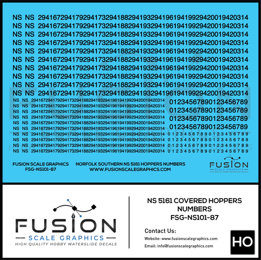 HO Scale Norfolk Southern 5161 NS Covered Hoppers Numbering Decal Set