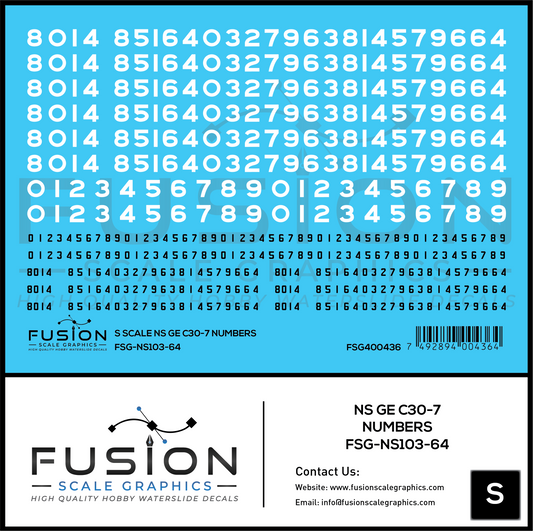 S Scale Norfolk Southern GE C30-7 Locomotive Renumber Decal Set