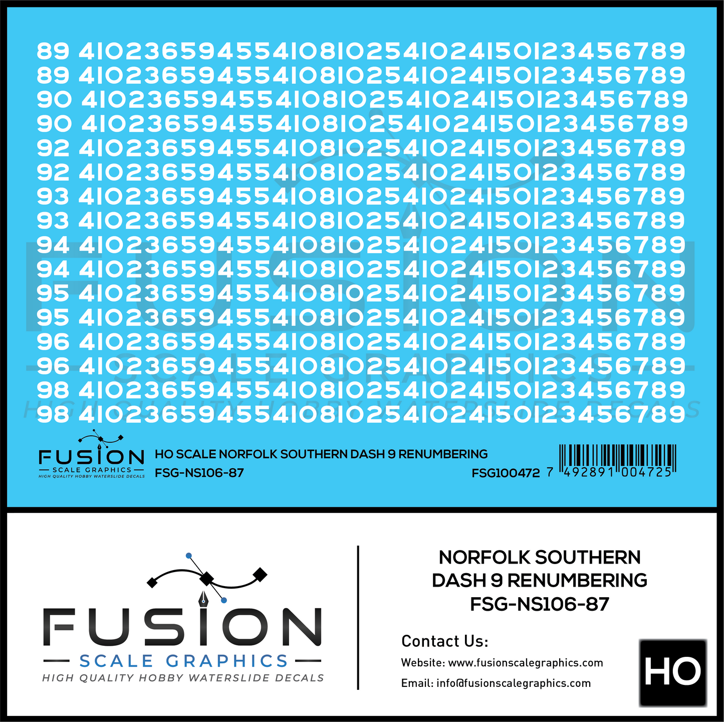 HO Scale Norfolk Southern GE Dash 9 Locomotive Renumbering Decal Set