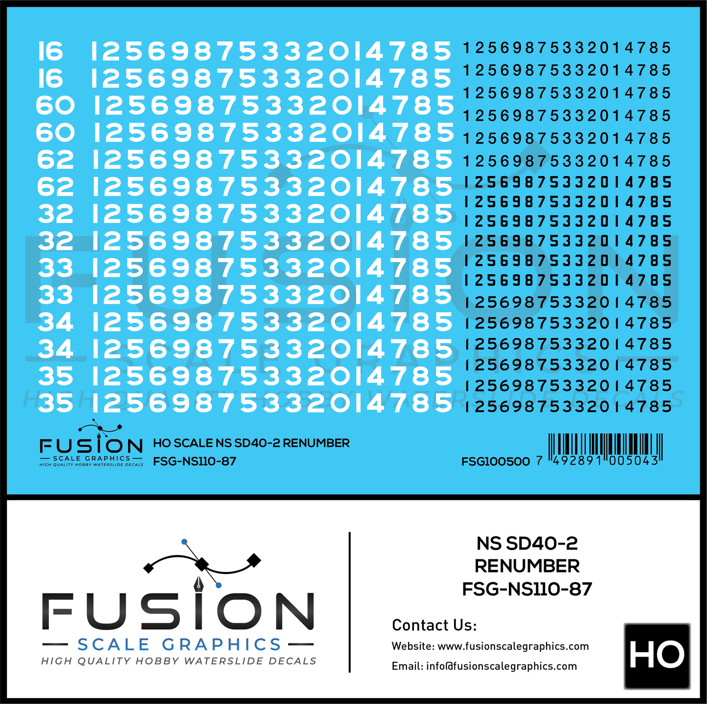 HO Scale Norfolk Southern EMD SD40-2 Locomotive Renumber Patch Decal Set