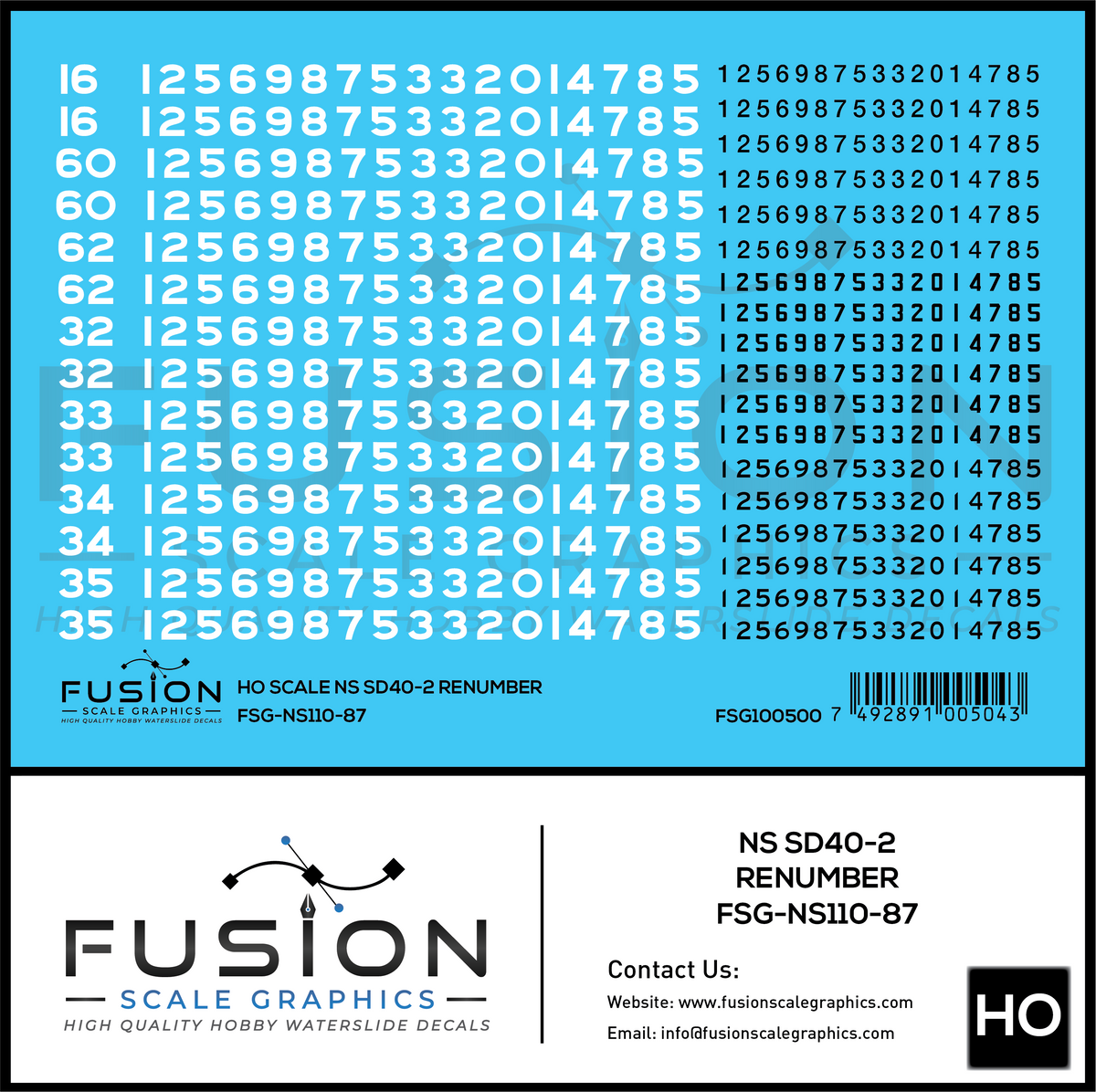 HO Scale Norfolk Southern EMD SD40-2 Locomotive Renumber Patch Decal Set