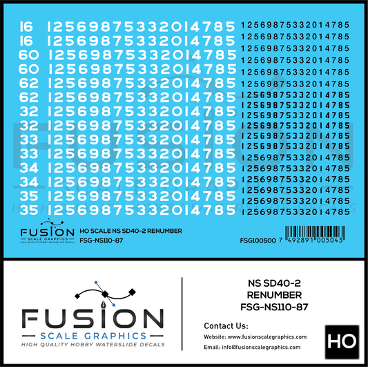 HO Scale Norfolk Southern EMD SD40-2 Locomotive Renumber Patch Decal Set