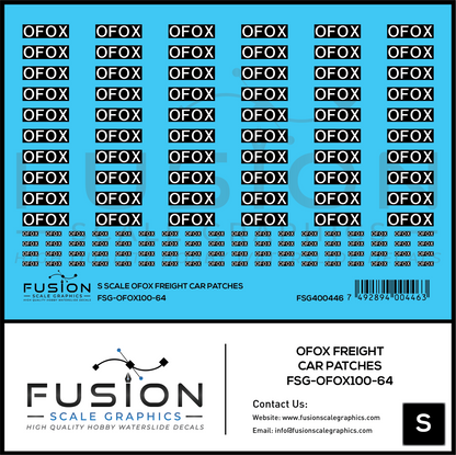 S Scale OFOX White/Black Freight Car Patch Outs Decal Set