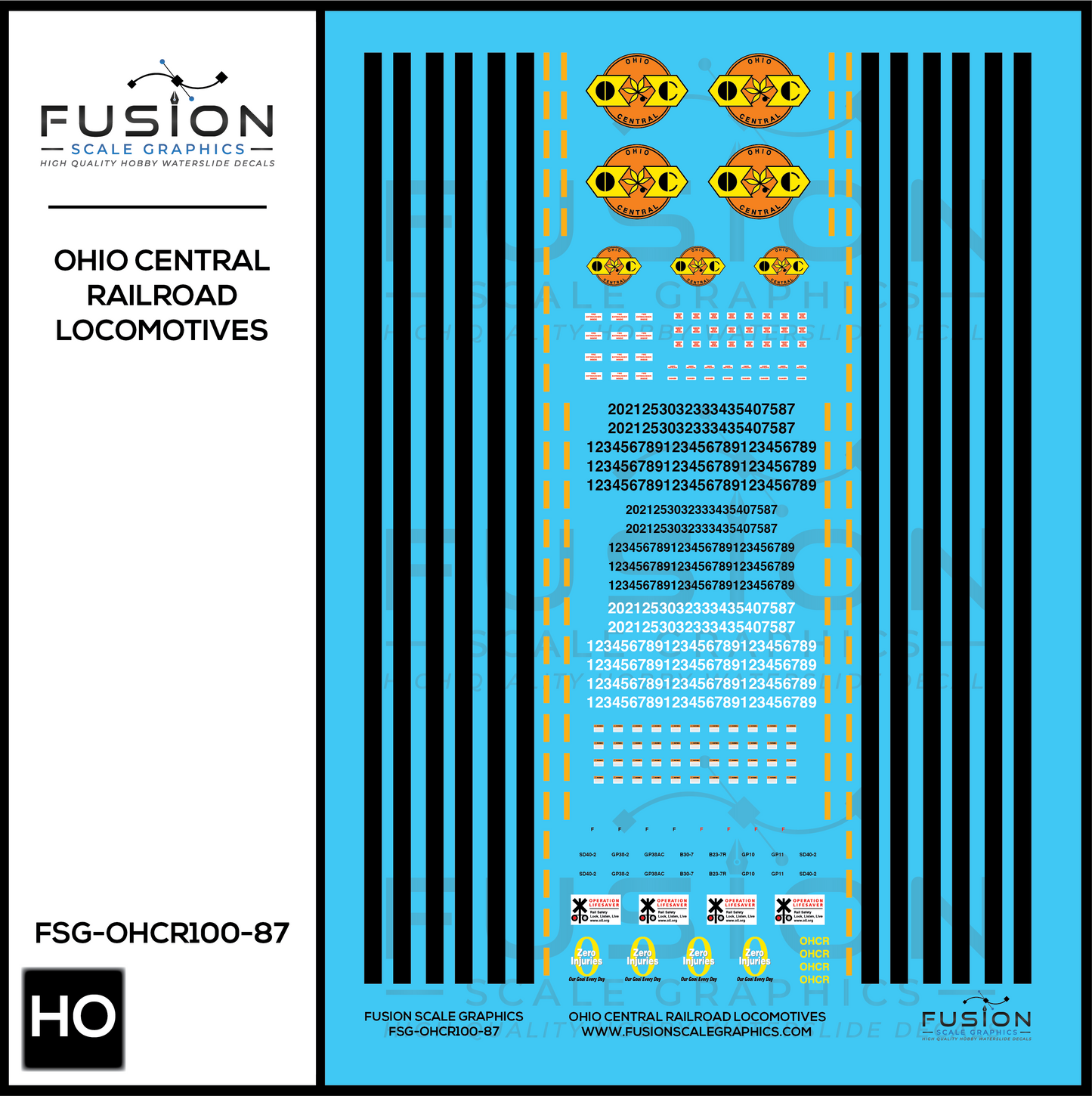 HO Scale Ohio Central Railroad Locomotive Decal Set