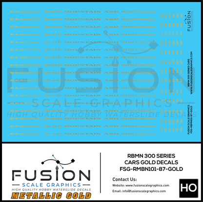 Metallic Gold HO Scale RBMN 300 Series Passenger Cars Decal Set