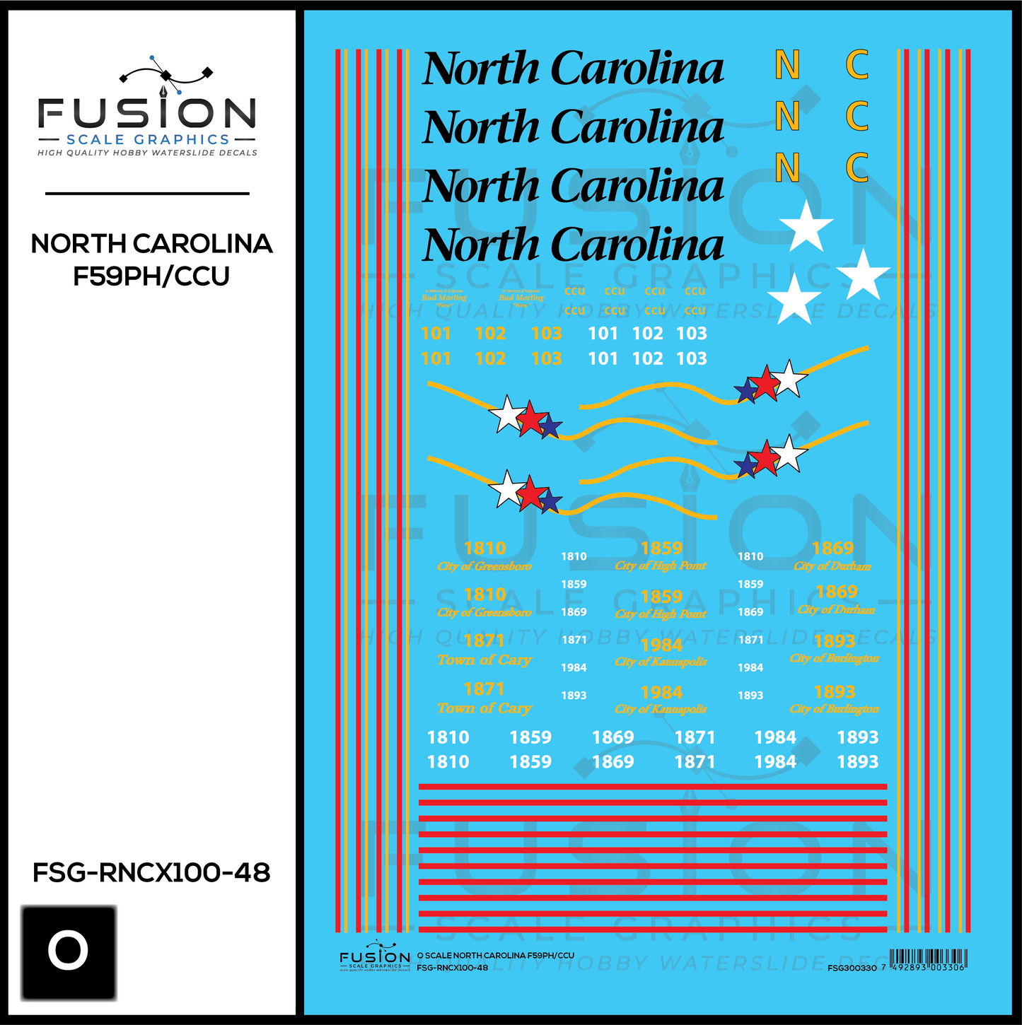O Scale North Carolina DOT EMD F59PH/CCU Decal Set