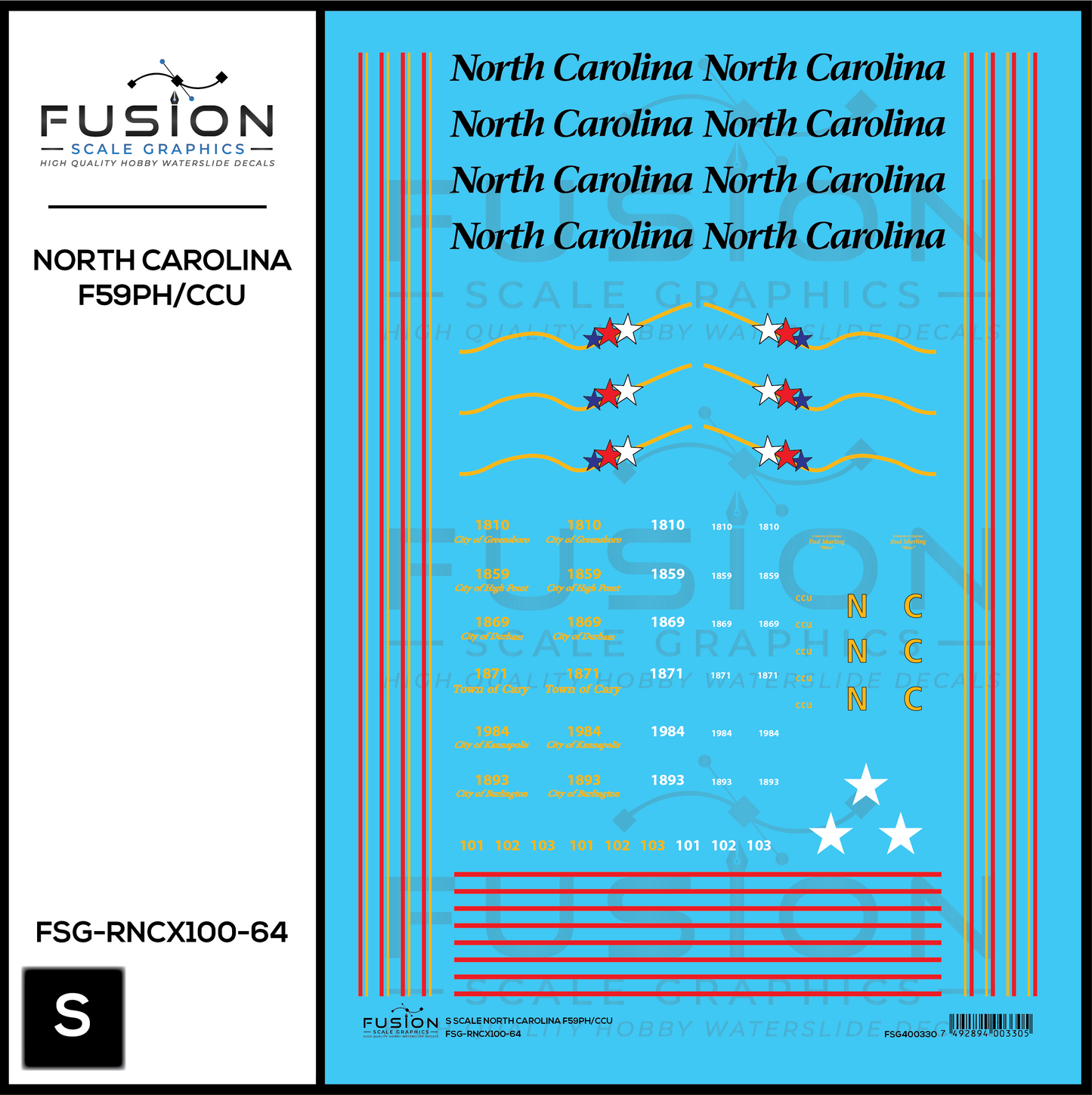 S Scale North Carolina DOT EMD F59PH/CCU Decal Set