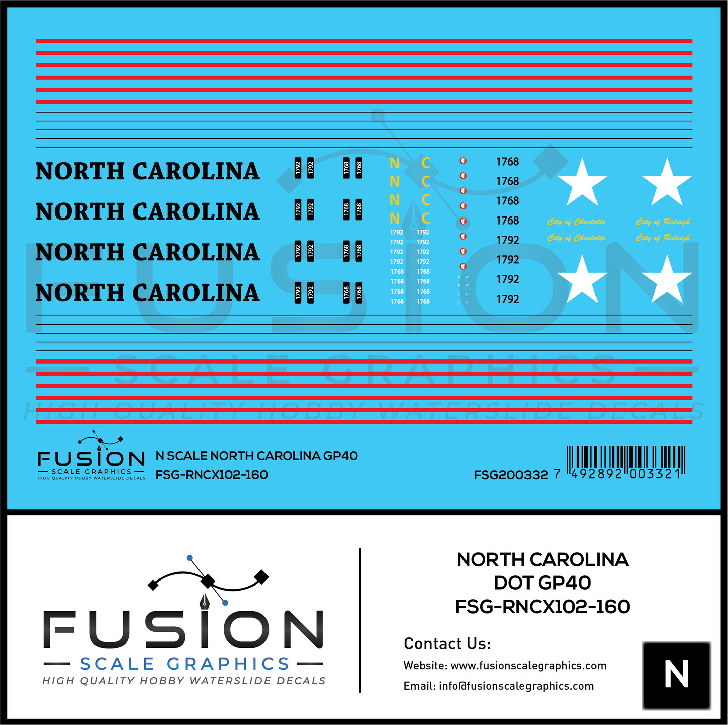 N Scale North Carolina DOT EMD GP40 Locomotive Decal Set