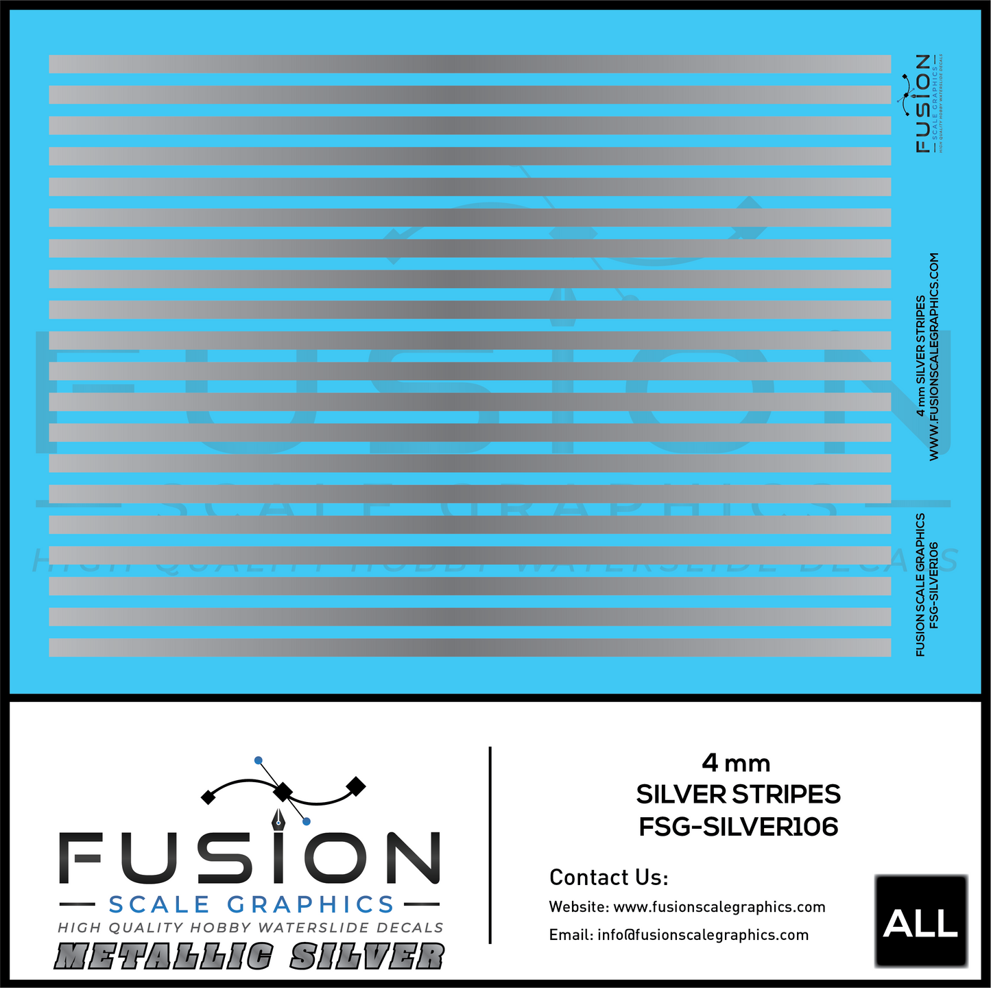 Metallic Silver 4mm Wide Stripe Decal Set