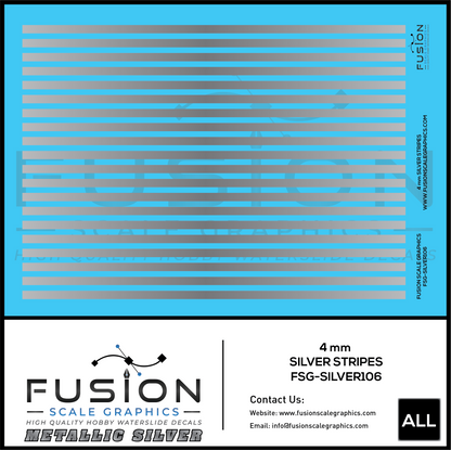Metallic Silver 4mm Wide Stripe Decal Set